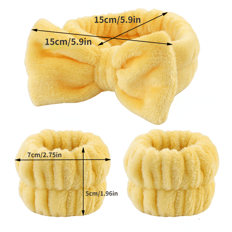 3-Piece Bow Decor Bath Headband and Wristband Set for Skincare and Makeup