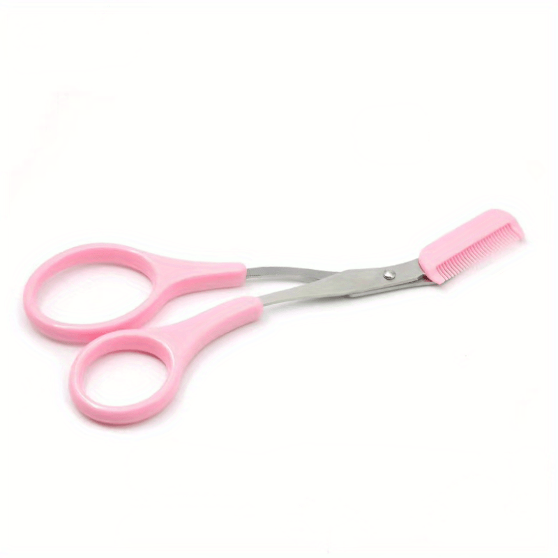 Women's Stainless Steel Eyebrow Trimming Scissors with Pink Comb