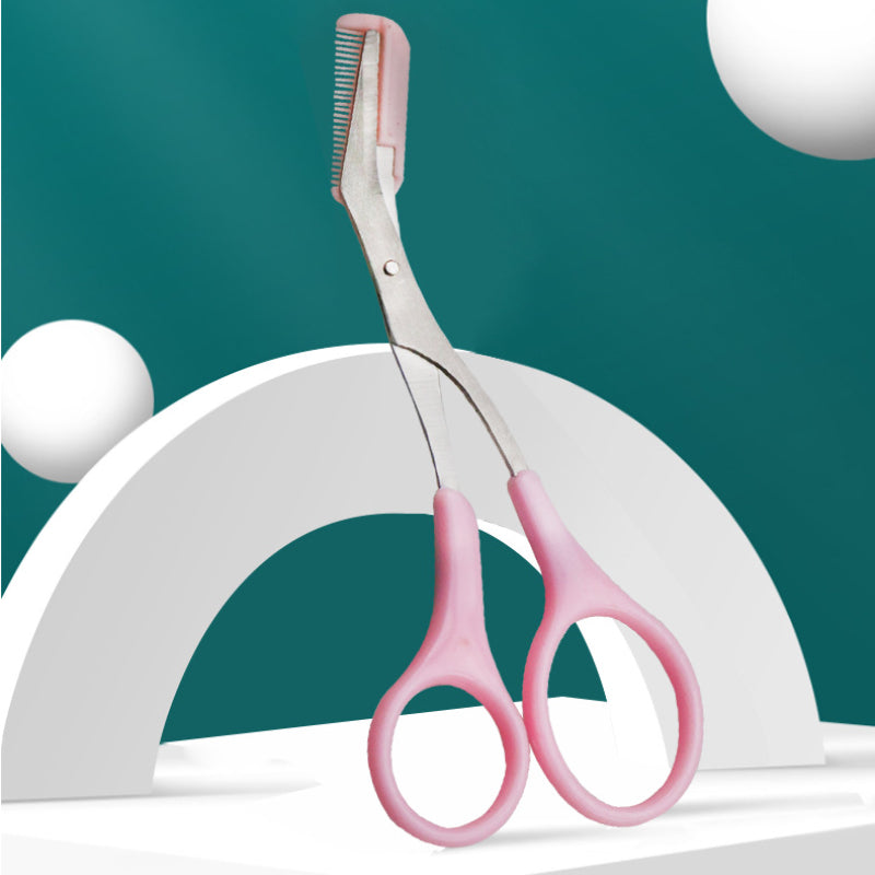 Women's Stainless Steel Eyebrow Trimming Scissors with Pink Comb