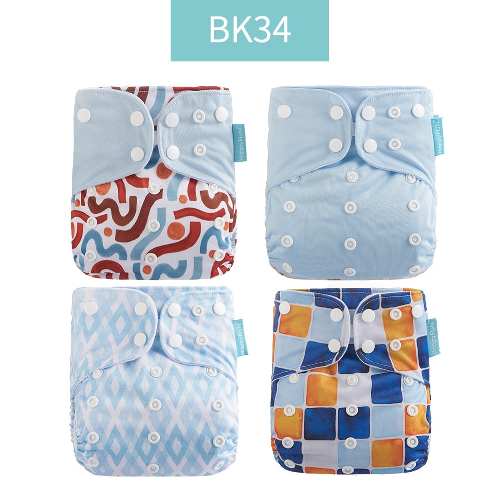 Set of Four Washable Adjustable Cloth Diapers for Babies 3-15kg Eco-Friendly