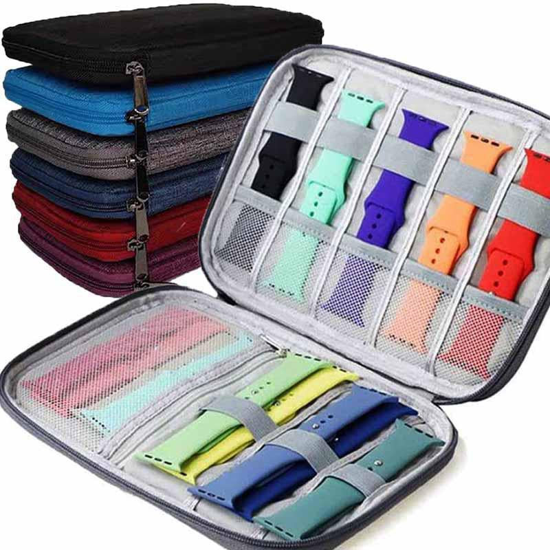 Polyester Watch Organizer Case for Apple Watch Straps Travel Storage with Adjustable Dividers