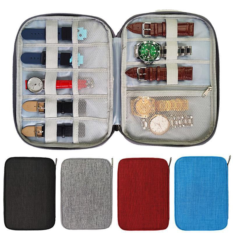 Polyester Watch Organizer Case for Apple Watch Straps Travel Storage with Adjustable Dividers