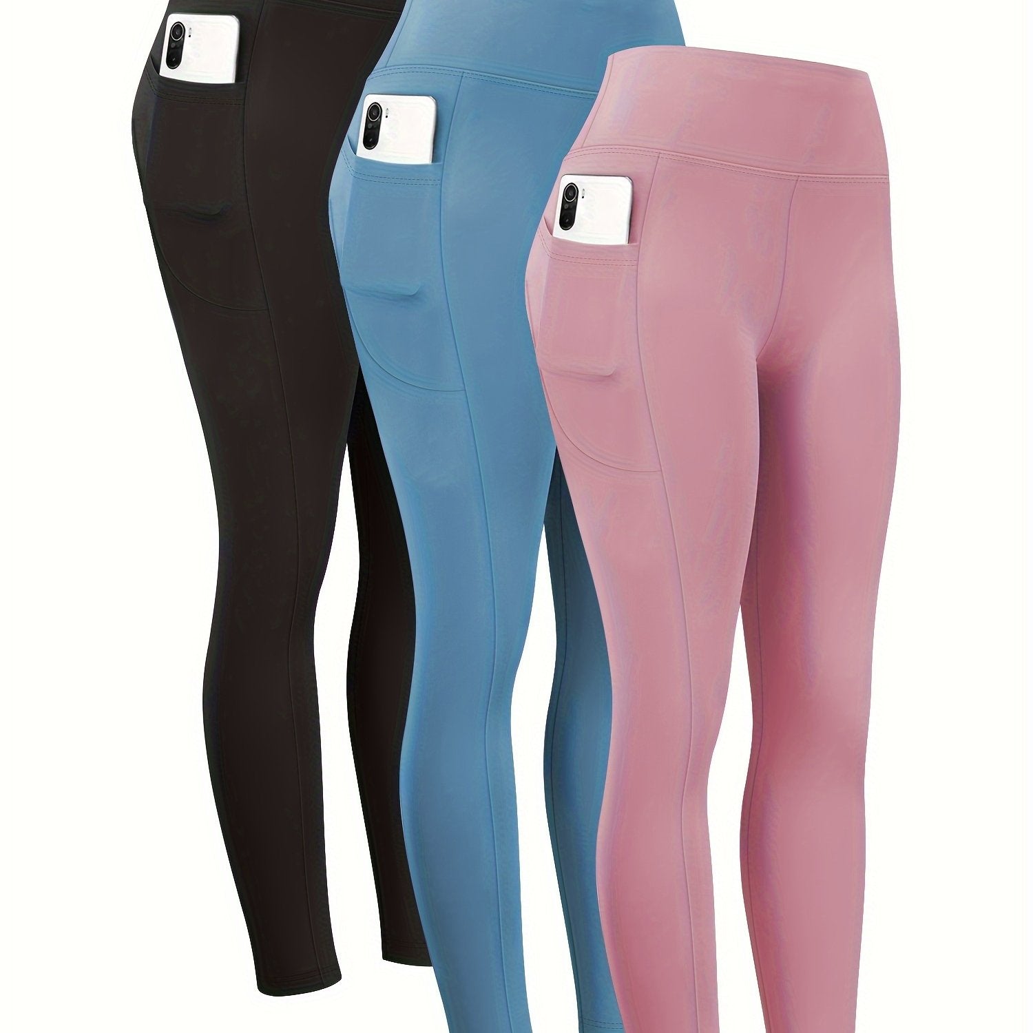 Plus Size Women’s Tummy Control Yoga Pants Set of 3 High Waist Pockets
