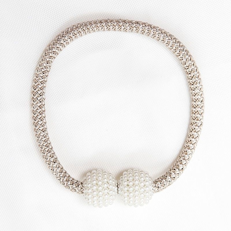 Set of 2 Minimalist Faux Pearl Magnetic Curtain Tiebacks No Drilling Holdbacks for Bedroom Living Room