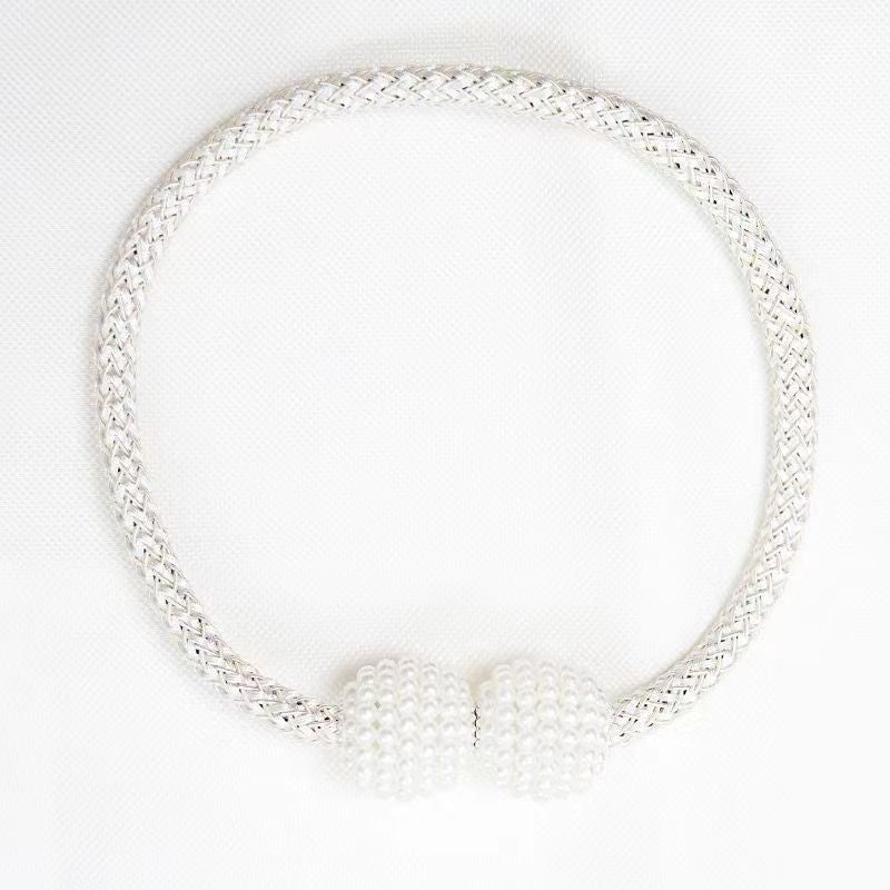Set of 2 Minimalist Faux Pearl Magnetic Curtain Tiebacks No Drilling Holdbacks for Bedroom Living Room