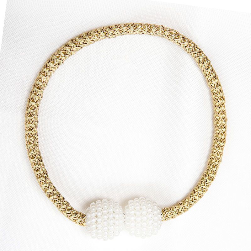 Set of 2 Minimalist Faux Pearl Magnetic Curtain Tiebacks No Drilling Holdbacks for Bedroom Living Room