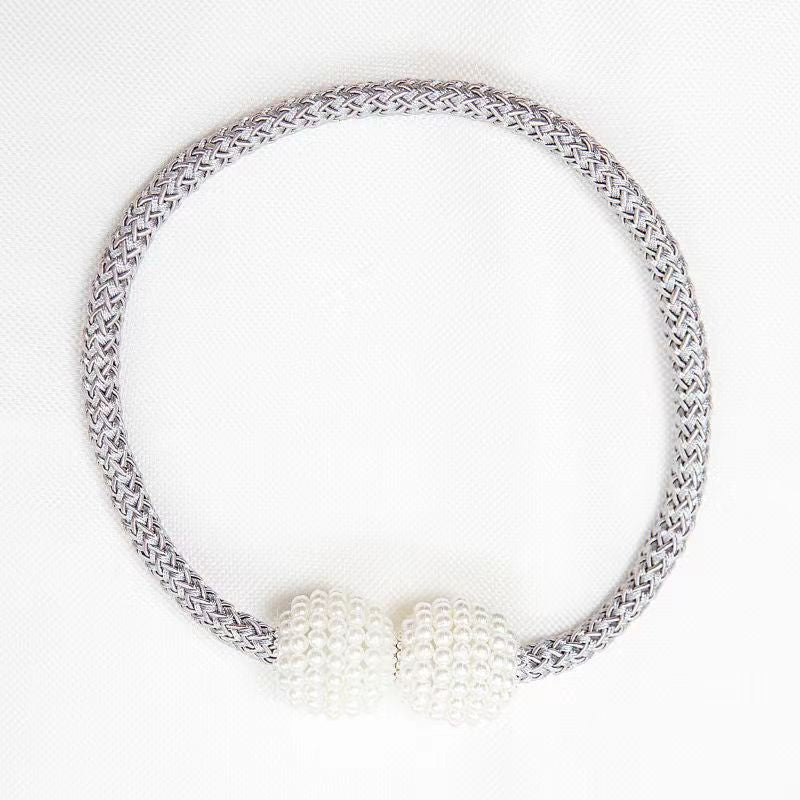 Set of 2 Minimalist Faux Pearl Magnetic Curtain Tiebacks No Drilling Holdbacks for Bedroom Living Room