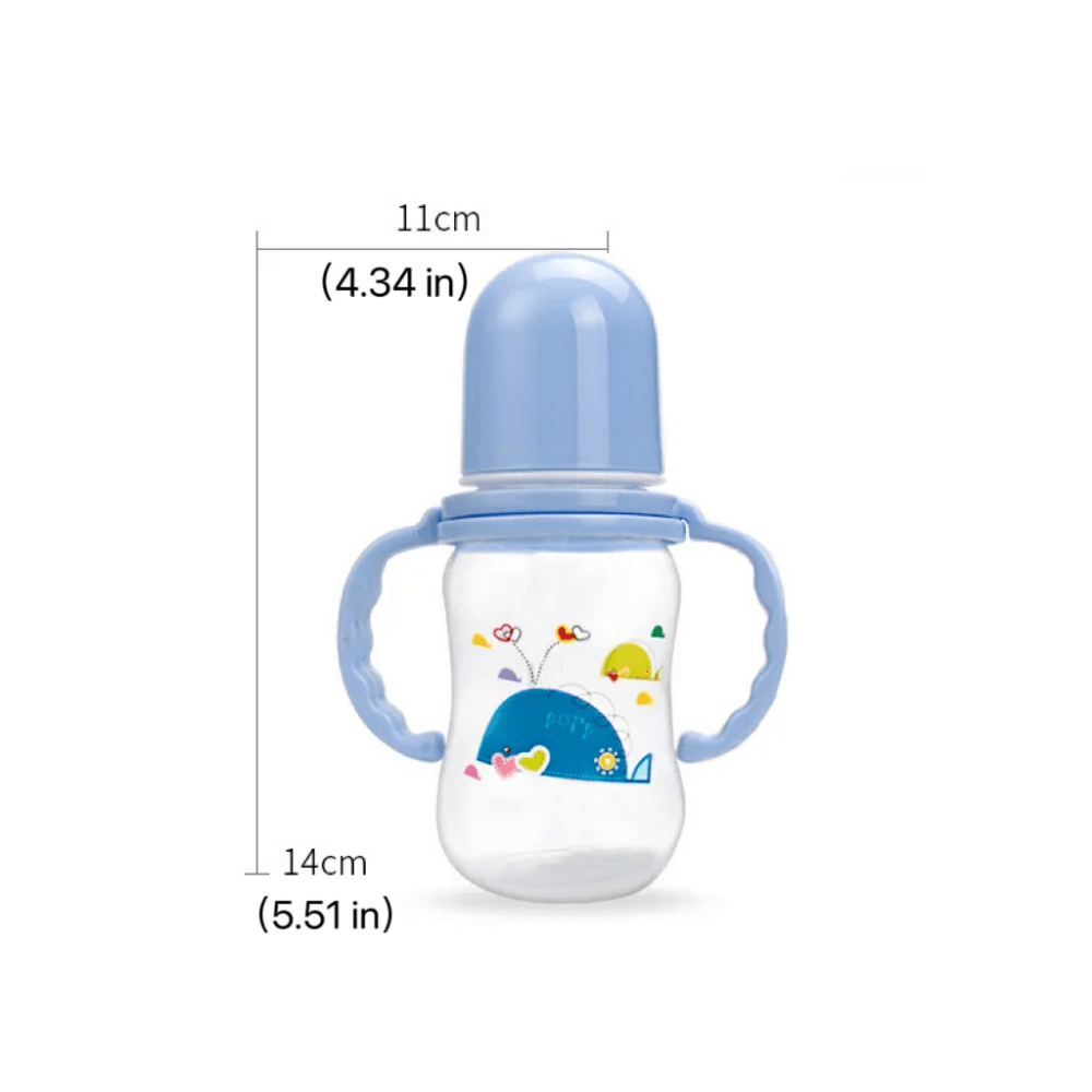 Baby Bottle with Handle and Straw 5oz 150ml Food Grade Feeding Bottle in Random Pattern
