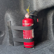 Organizador de interior de coche con correas elásticas fijas y red de almacenamiento para extintor