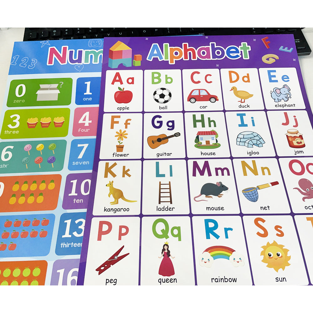 A3 Educational Posters Set of ABC Alphabet and Numbers 1-20 for Toddlers Kids Babies