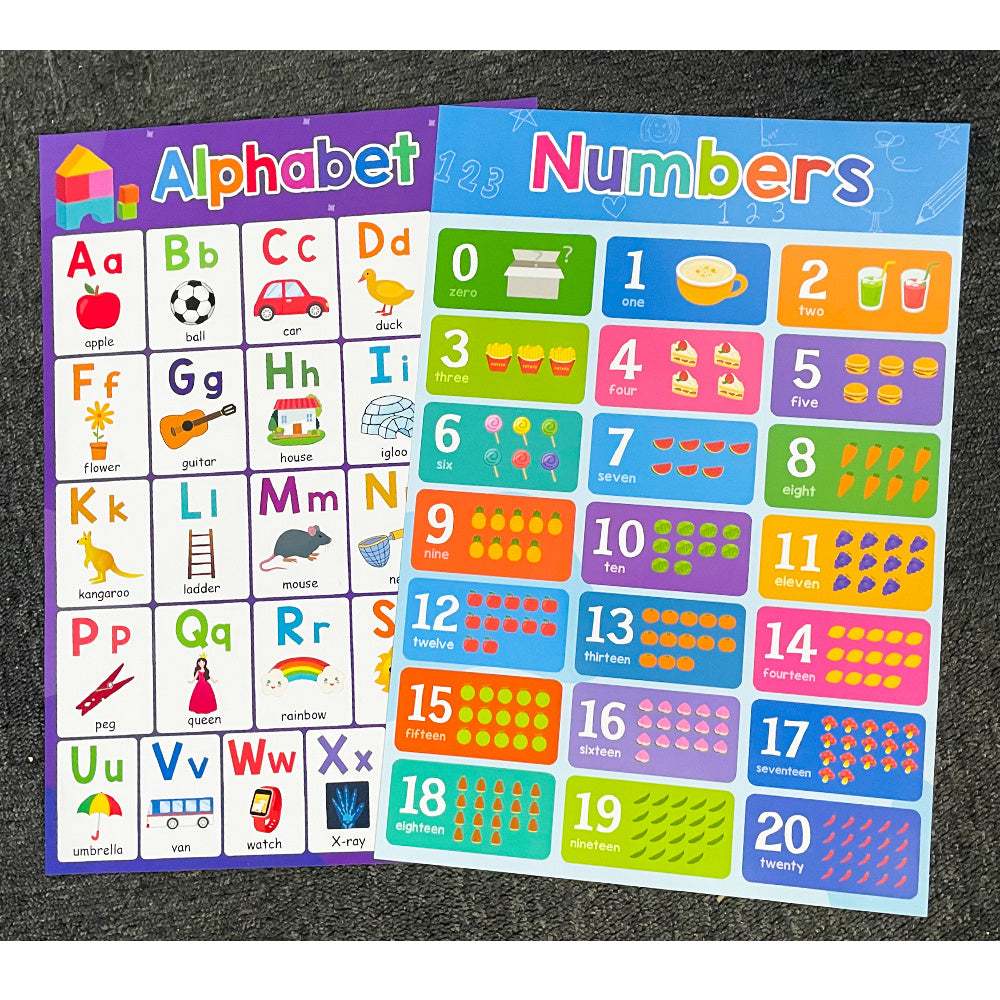 A3 Educational Posters Set of ABC Alphabet and Numbers 1-20 for Toddlers Kids Babies