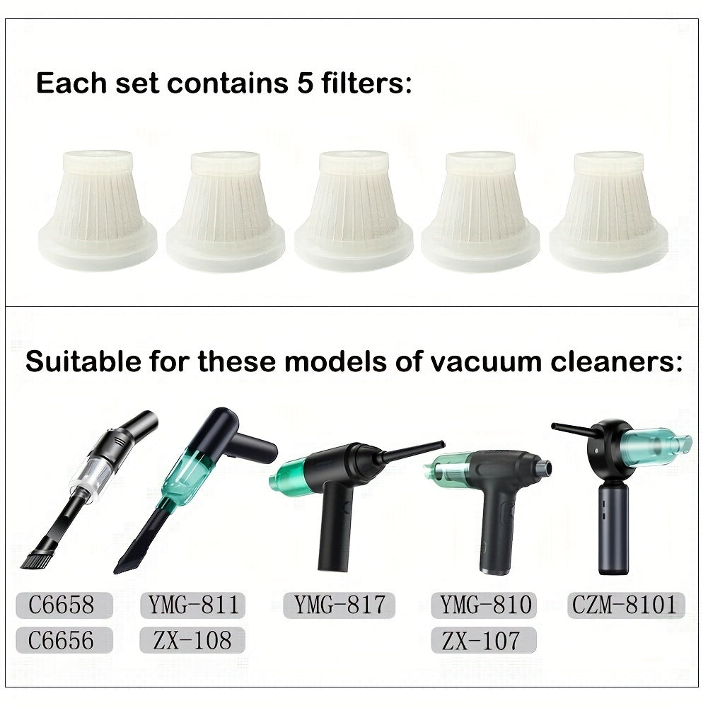 5 ta yuviladigan HEPA filtrlar mini changyutgichlar, avtomobil changyutgichlari, havo changyutgichlari va boshqalar uchun.