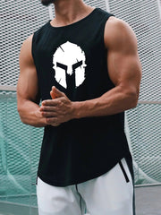 Men's Summer Polyester Tank Top with Helmet Print and Crew Neck for Outdoor Workouts