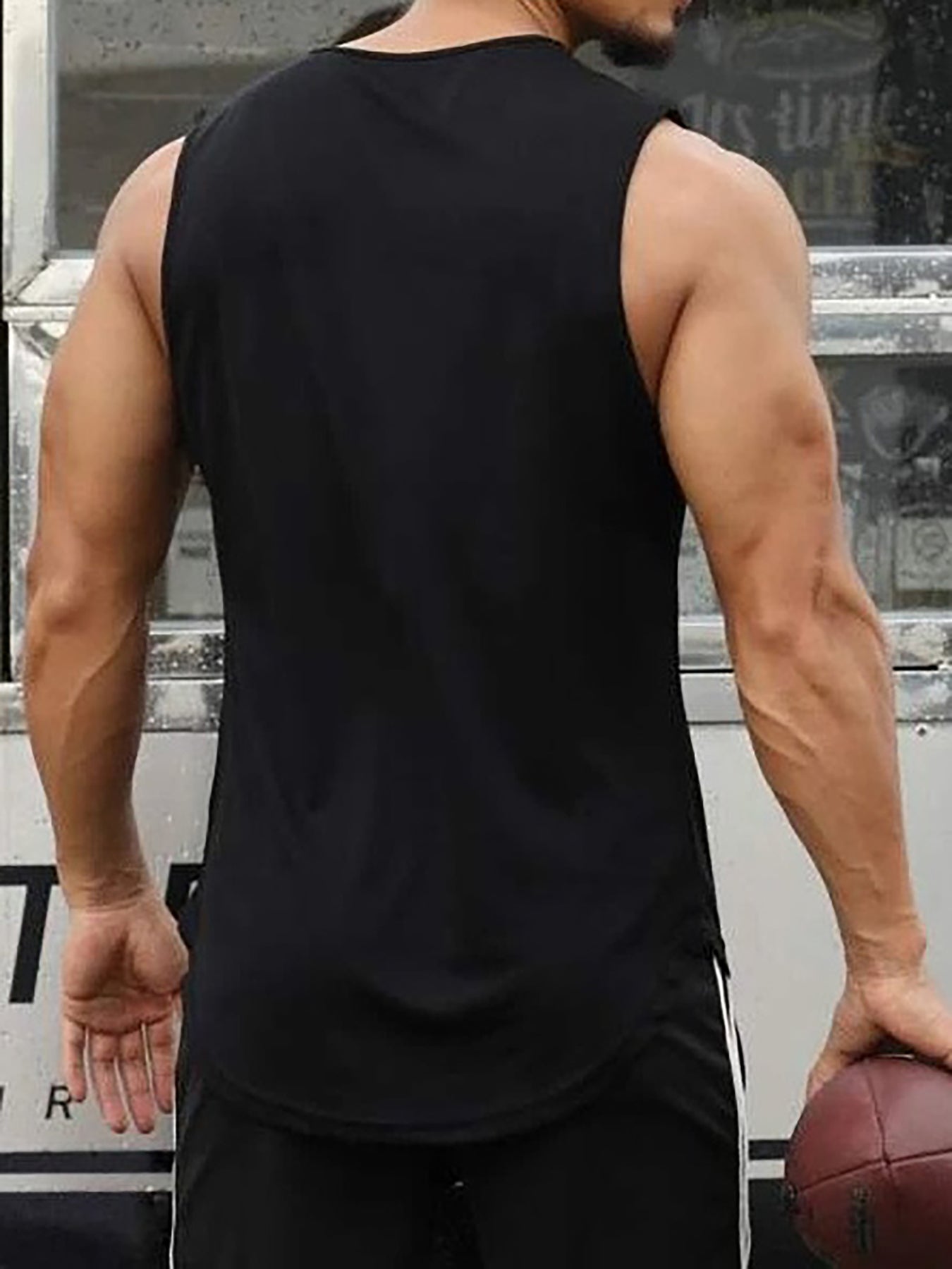 Men's Summer Polyester Tank Top with Helmet Print and Crew Neck for Outdoor Workouts