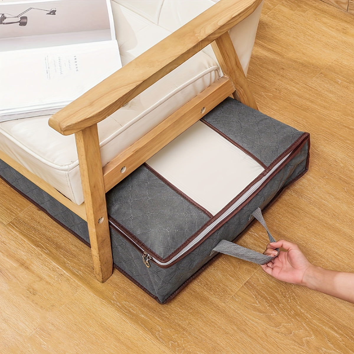 Yotoq ostidagi saqlash sumkasi, katta hajmli changga qarshi tekis saqlash tashkilotchisi, uy ro‘zg‘or qavatlari uchun