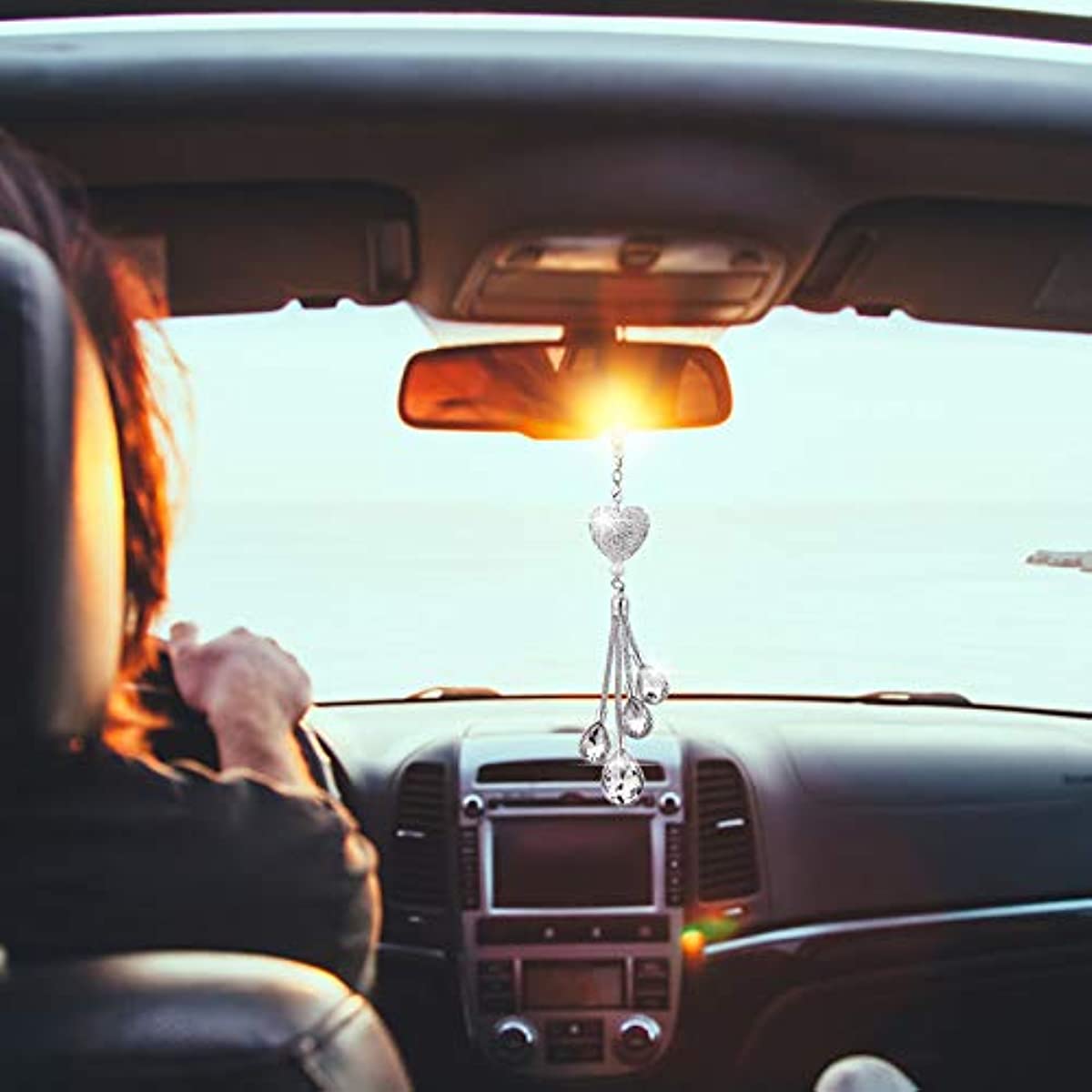 Yurak rhinestone avtomobil orqa ko‘zg‘ini bezash uchun ichki dekoratsiya, Sevgililar kuni uchun
