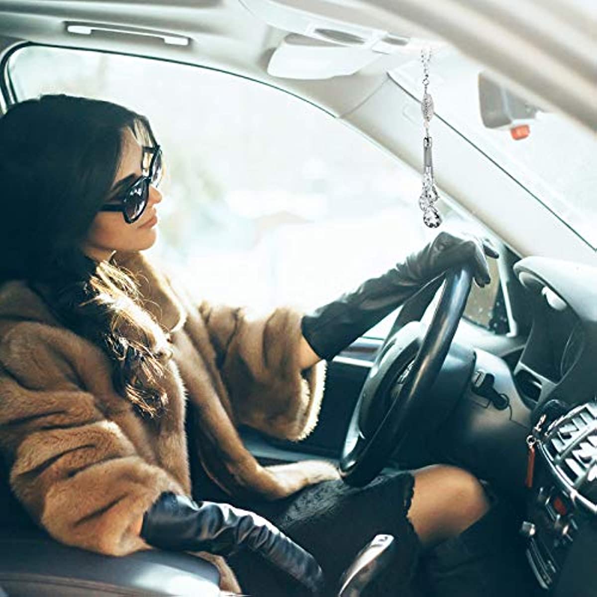 Yurak rhinestone avtomobil orqa ko‘zg‘ini bezash uchun ichki dekoratsiya, Sevgililar kuni uchun