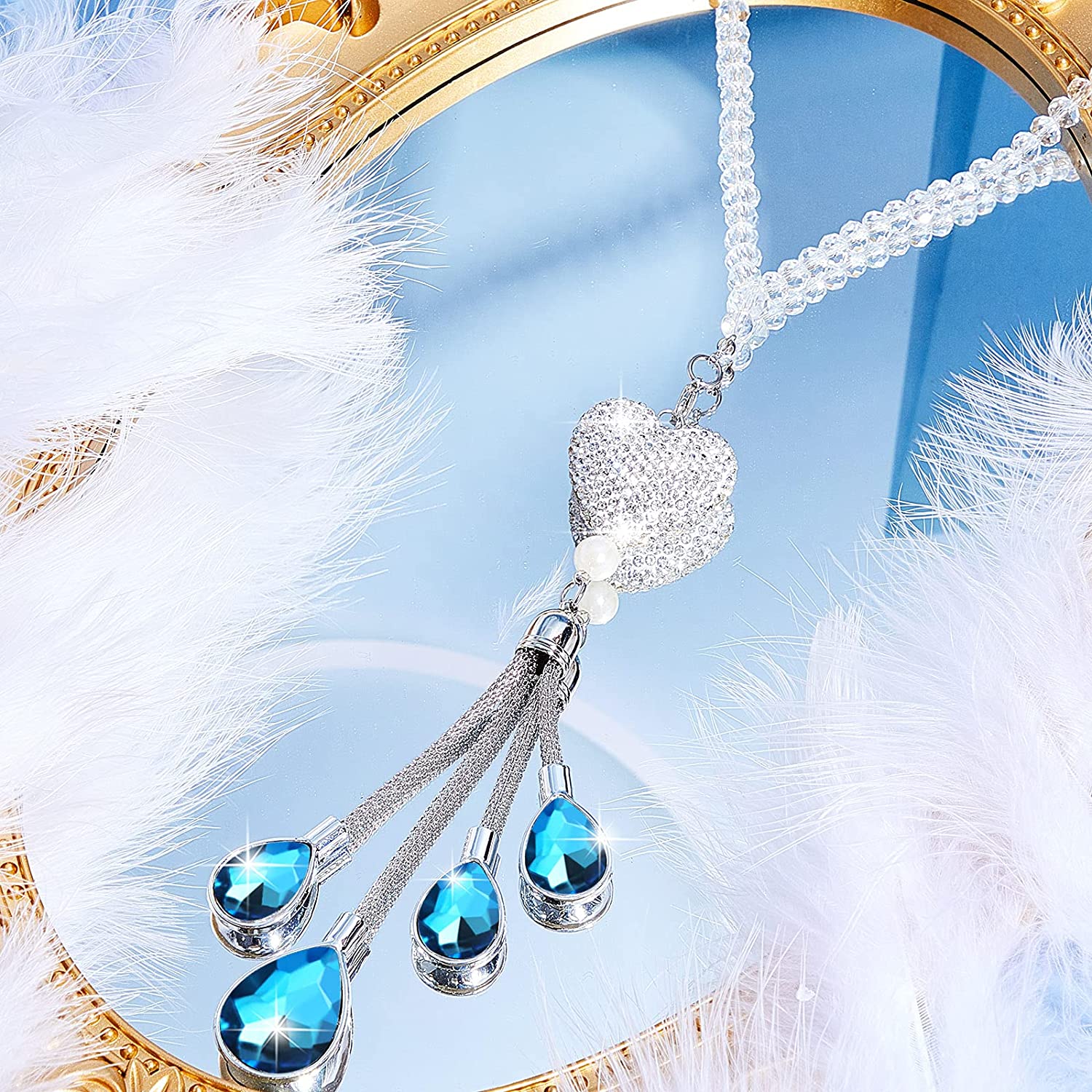 Heart Rhinestone Car Rearview Mirror Charm Interior Decoration for Valentine's Day