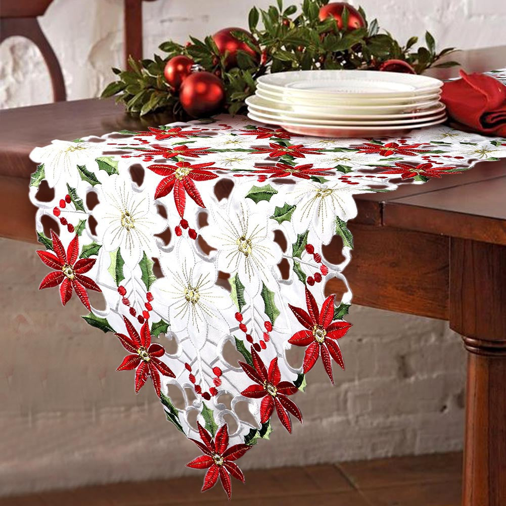 Christmas Printed Tablecloths and Embroidered Table Runners Set for Party and Picnic 28x43cm 38x176cm 38x220cm