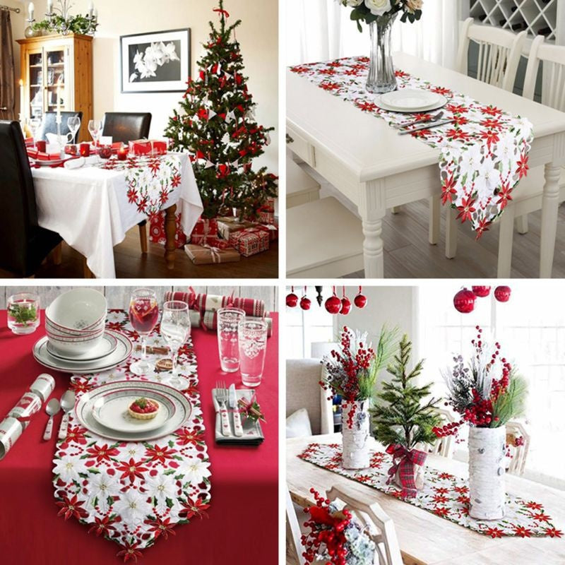 Christmas Printed Tablecloths and Embroidered Table Runners Set for Party and Picnic 28x43cm 38x176cm 38x220cm