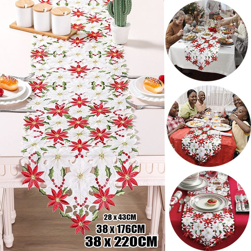 Christmas Printed Tablecloths and Embroidered Table Runners Set for Party and Picnic 28x43cm 38x176cm 38x220cm