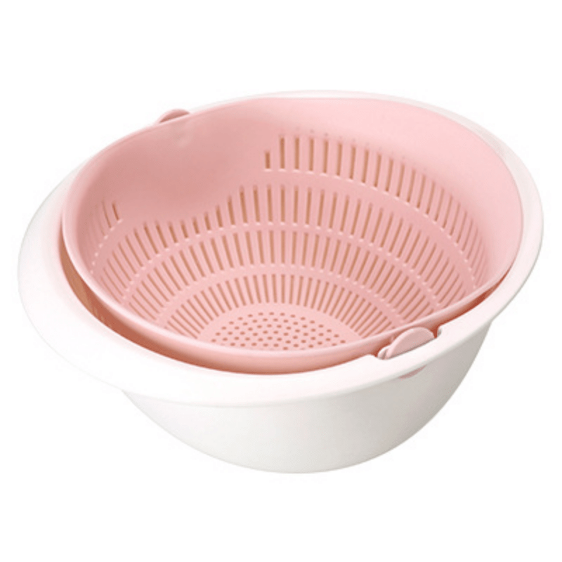 Single piece colander with two-tiered draining basket rotating plastic strainer reusable washing basket for kitchen