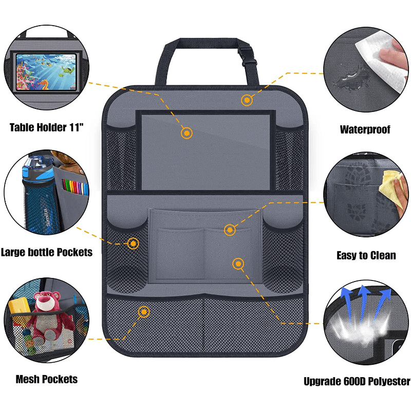 Car Backseat Organizer with 25.4cm Table Holder and 9 Storage Pockets