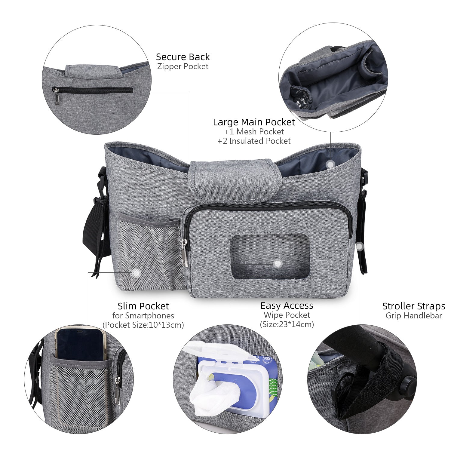 Stroller Organizer Outdoor Storage Bag with Wet Wipes and Paper Drawer for Moms