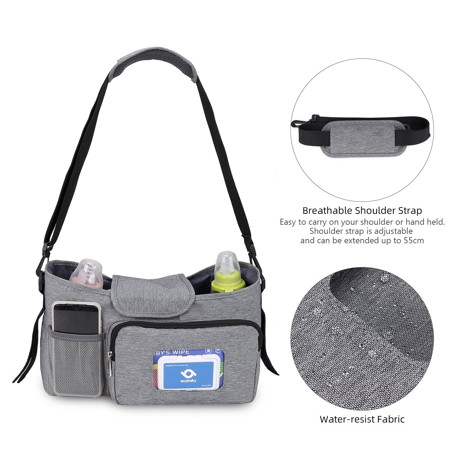 Stroller Organizer Outdoor Storage Bag with Wet Wipes and Paper Drawer for Moms