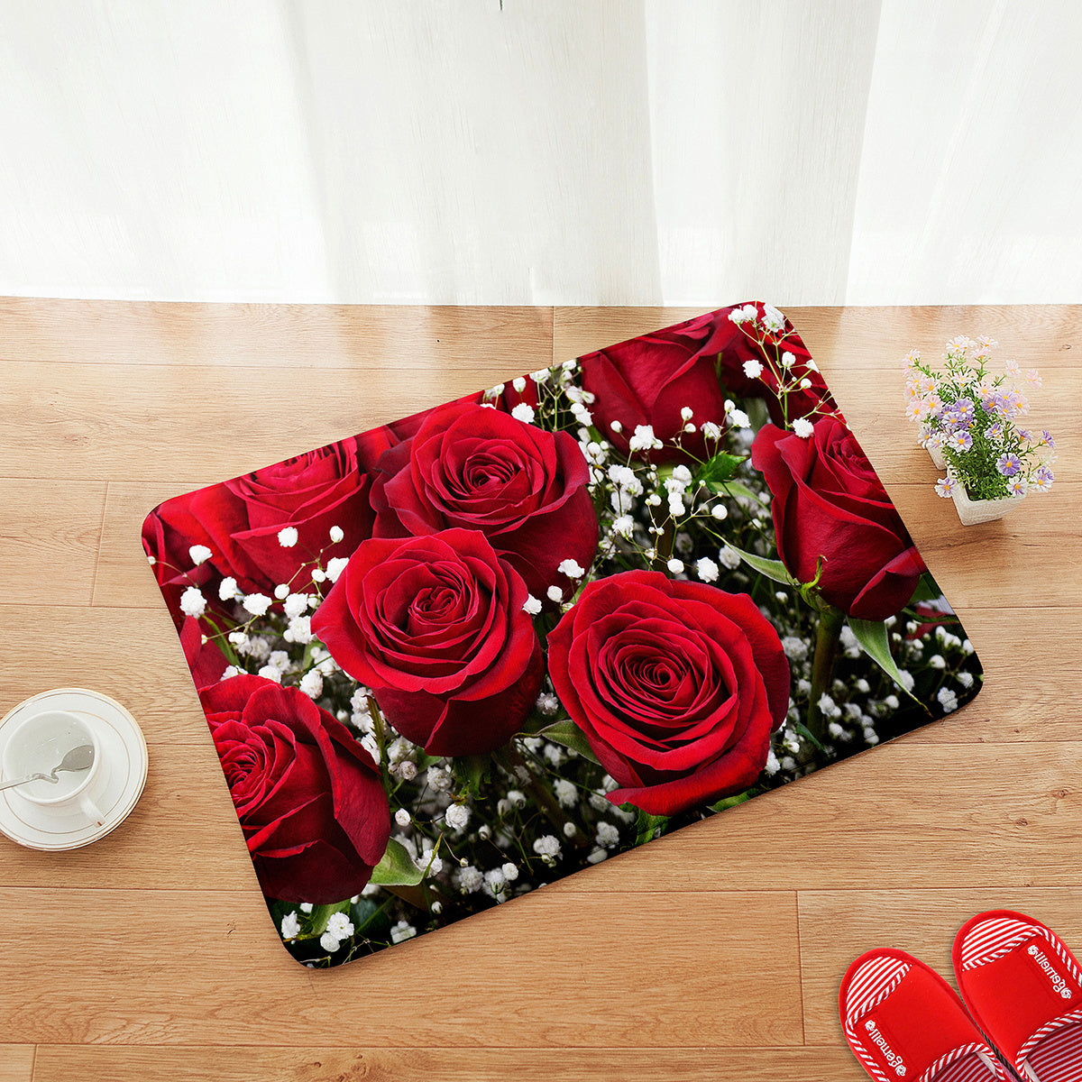 Alfombra con estampado de flores y diseño de rosa para dormitorio, sala de estar, pasillo o baño
