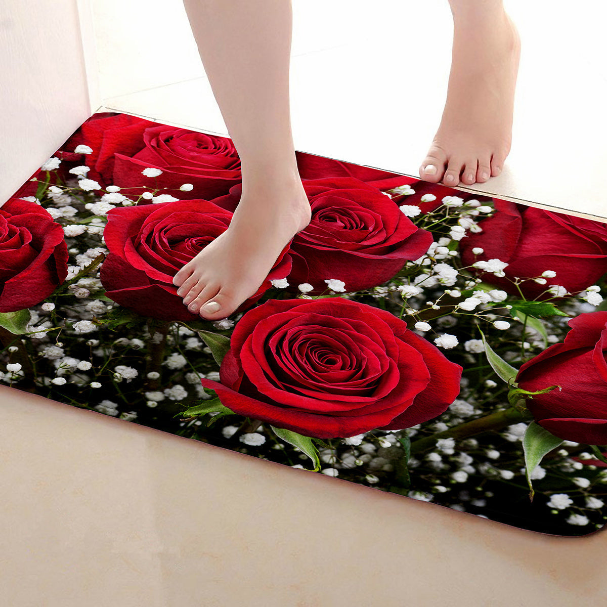 Alfombra con estampado de flores y diseño de rosa para dormitorio, sala de estar, pasillo o baño
