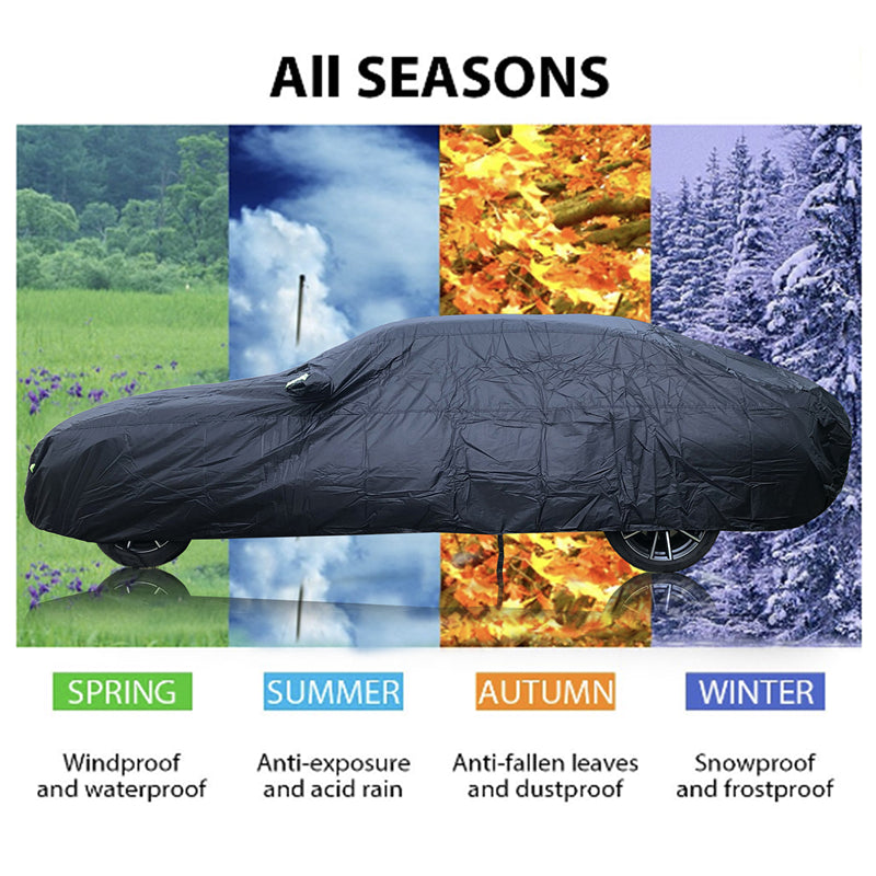 Universal avtomobil qopqog'i tashqi quyosh, qor, UV, suv o'tkazmaydigan, zipli, qora, S-XXL