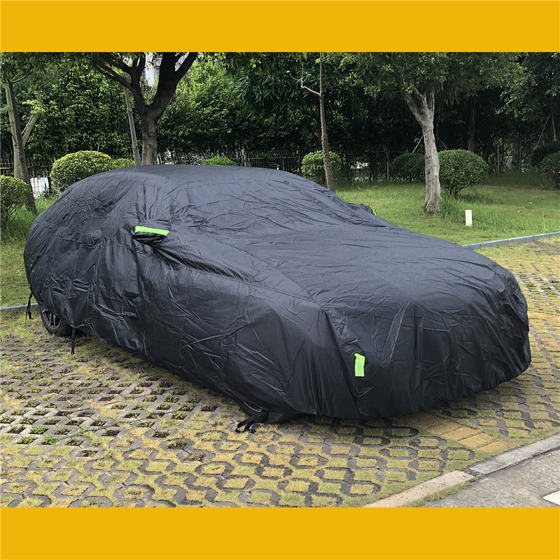 Universal avtomobil qopqog'i tashqi quyosh, qor, UV, suv o'tkazmaydigan, zipli, qora, S-XXL