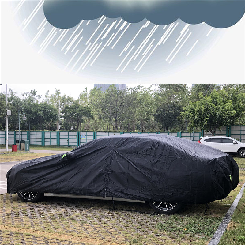 Universal avtomobil qopqog'i tashqi quyosh, qor, UV, suv o'tkazmaydigan, zipli, qora, S-XXL