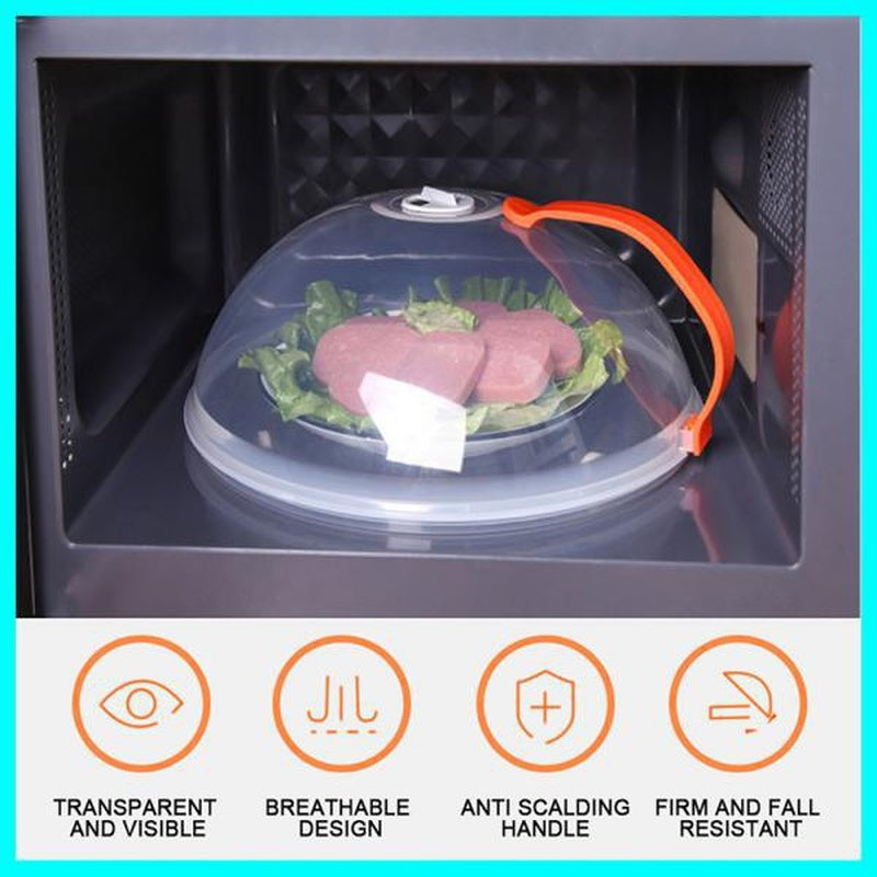Transparent Microwave Food Cover with Orange Handle, Steam Vent, Splash-Proof