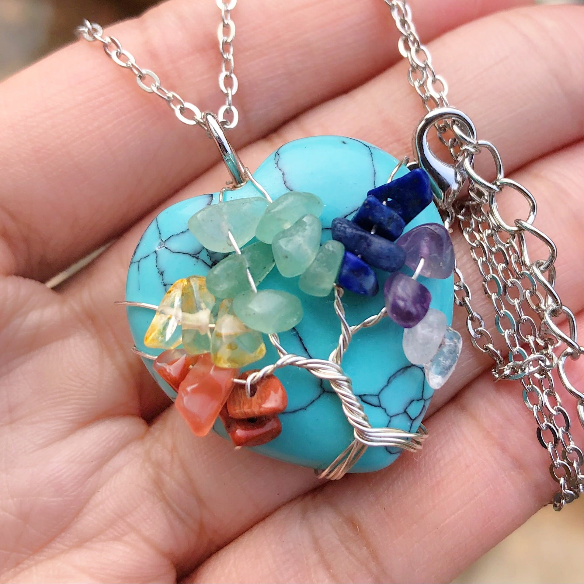 7 Chakraga toshli Hayot Daraxti Yurak Taxtasi Taqilishi Uzuk Reiki Davolash Zargarlik Buyumlari