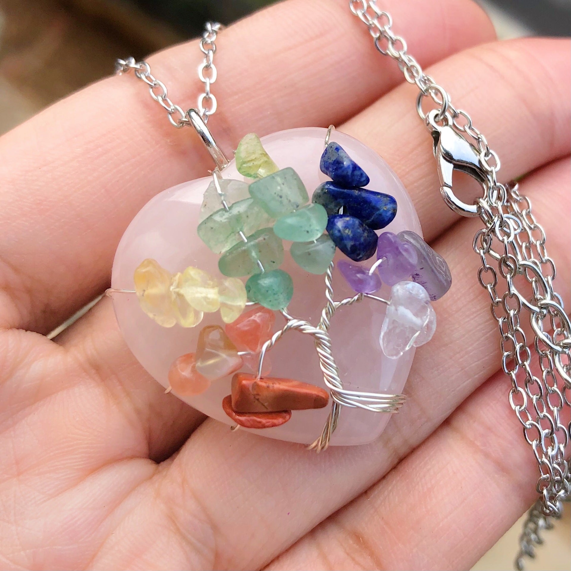 7 Chakraga toshli Hayot Daraxti Yurak Taxtasi Taqilishi Uzuk Reiki Davolash Zargarlik Buyumlari