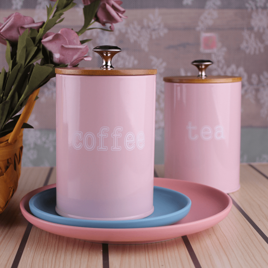 3 ta choy saqlash qutisi, bambuk qopqog'i, metall shirinlik saqlash tanki va kofe, don, yong'oq va oshxona tashkiloti uchun ko'p funksiyali snack qutilari to'plami