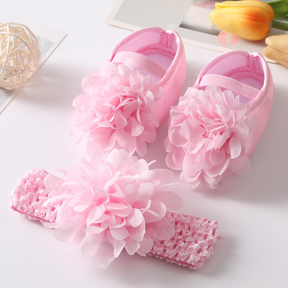 Infant Girls Slip-On Mary Jane Flats with Lace Flower Decor Soft Sole Anti-Skid Dress Shoes