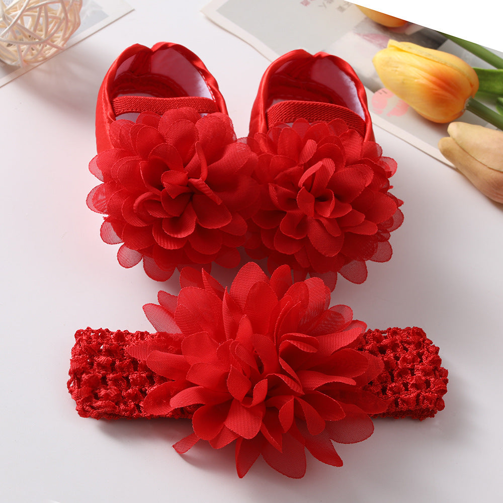 Infant Girls Slip-On Mary Jane Flats with Lace Flower Decor Soft Sole Anti-Skid Dress Shoes