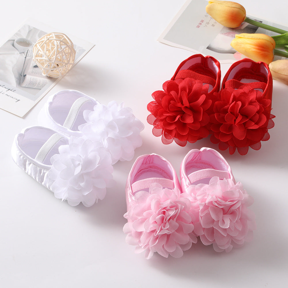 Infant Girls Slip-On Mary Jane Flats with Lace Flower Decor Soft Sole Anti-Skid Dress Shoes