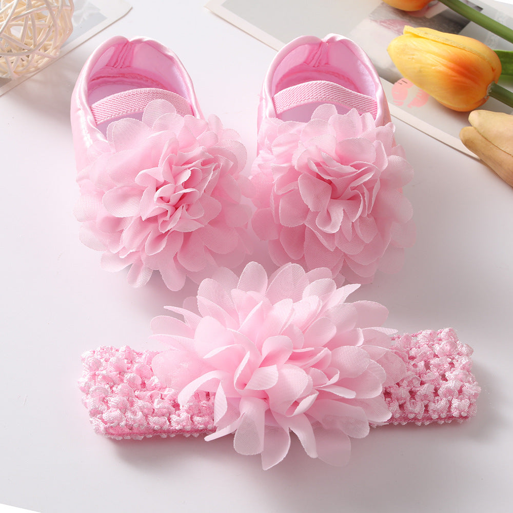Infant Girls Slip-On Mary Jane Flats with Lace Flower Decor Soft Sole Anti-Skid Dress Shoes
