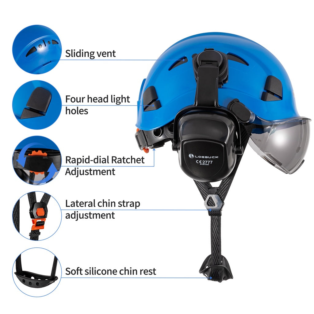 American Style Safety Helmet with Noise Reduction Earmuffs 30dB Protection
