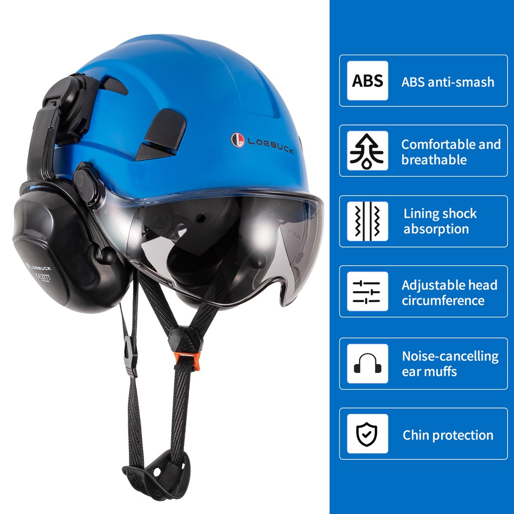 American Style Safety Helmet with Noise Reduction Earmuffs 30dB Protection
