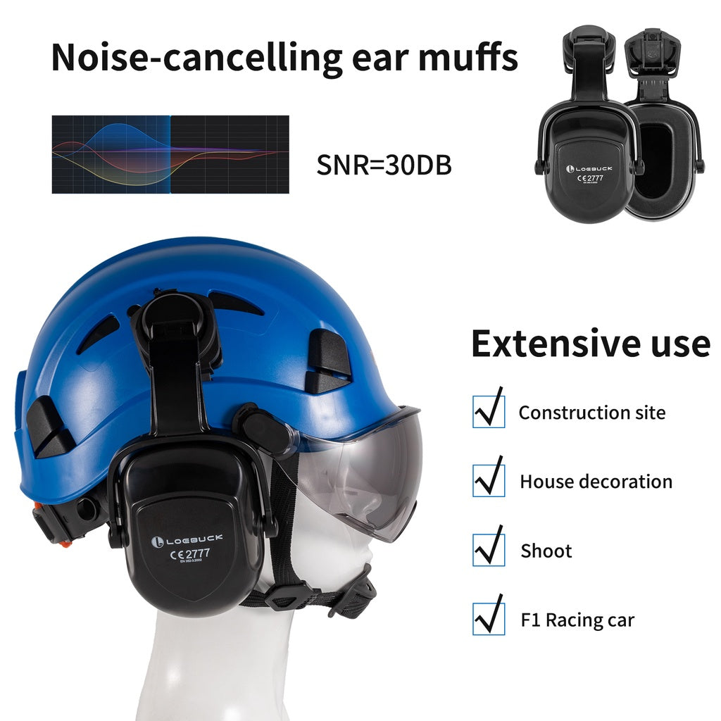 American Style Safety Helmet with Noise Reduction Earmuffs 30dB Protection