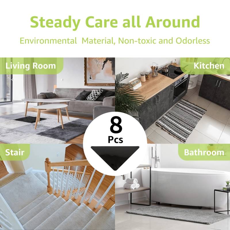 8 Pieces Reusable Rug Grippers for Hardwood Floors and Tiles, Non-Slip, Washable