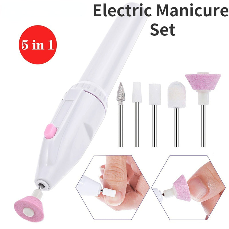 5-in-1 Electric Nail File Set for Manicure Pedicure Hypoallergenic AA Battery