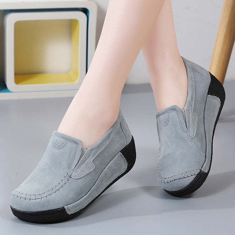 Mocasines de plataforma slip-on para mujer, de color sólido, con punta redonda y correa en la parte trasera, zapatos para otoño y exteriores