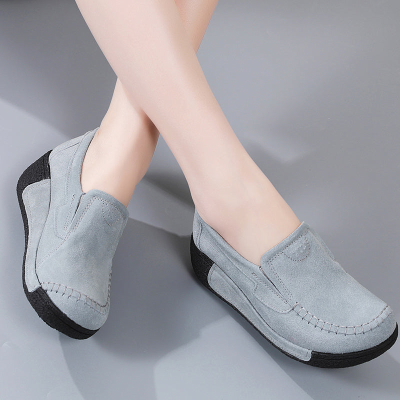 Mocasines de plataforma slip-on para mujer, de color sólido, con punta redonda y correa en la parte trasera, zapatos para otoño y exteriores