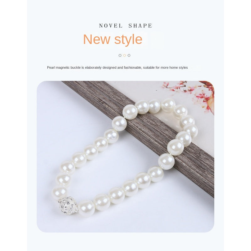 Set of 2 Decorative Magnetic Curtain Tiebacks Faux Pearl Beads for Bedroom Living Room